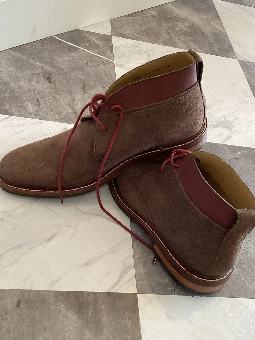 Cole Haan Brown Suede Chukka Boots with Red Accents